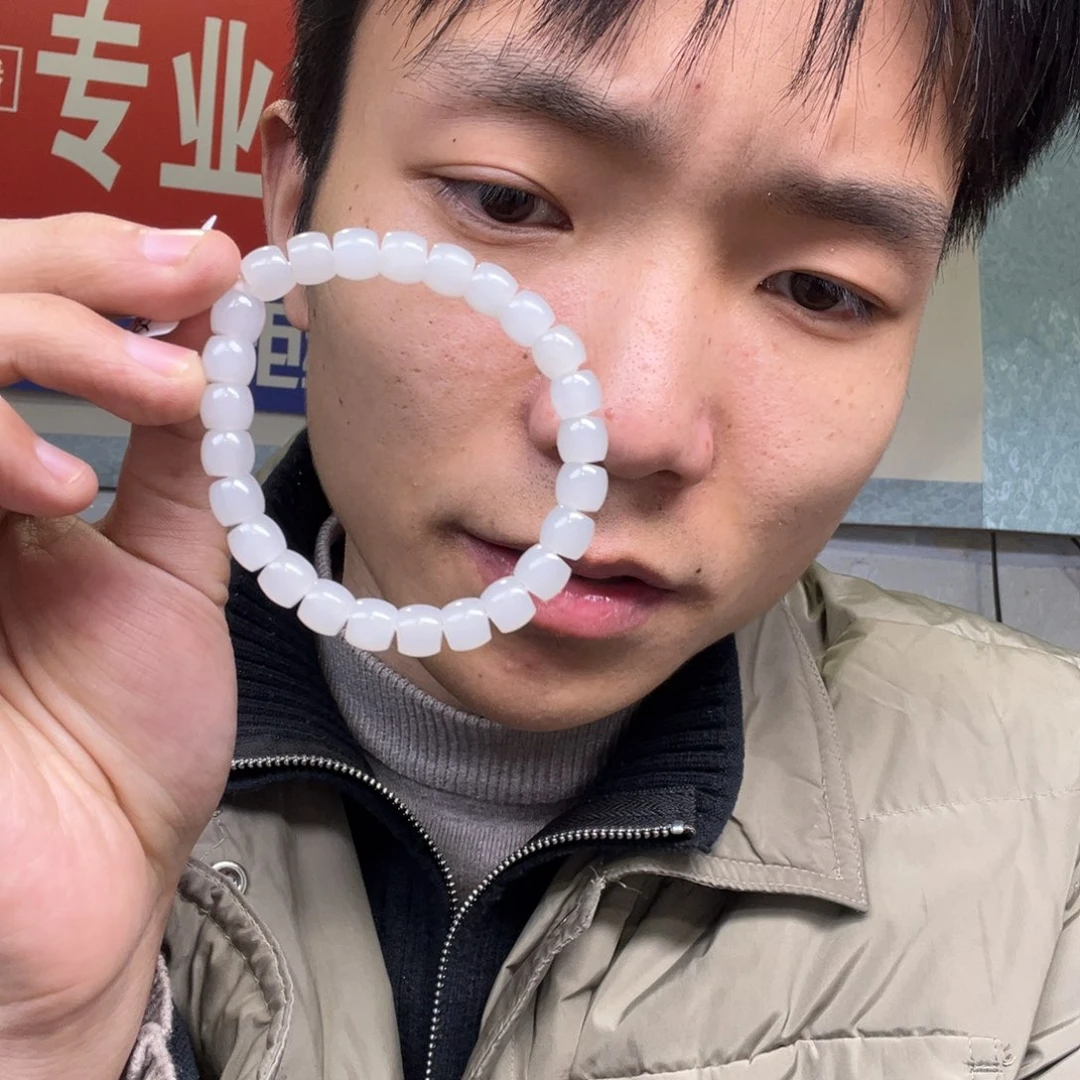 和田玉手链未镶嵌多样性直切珠卡8野牛沟羊脂玉