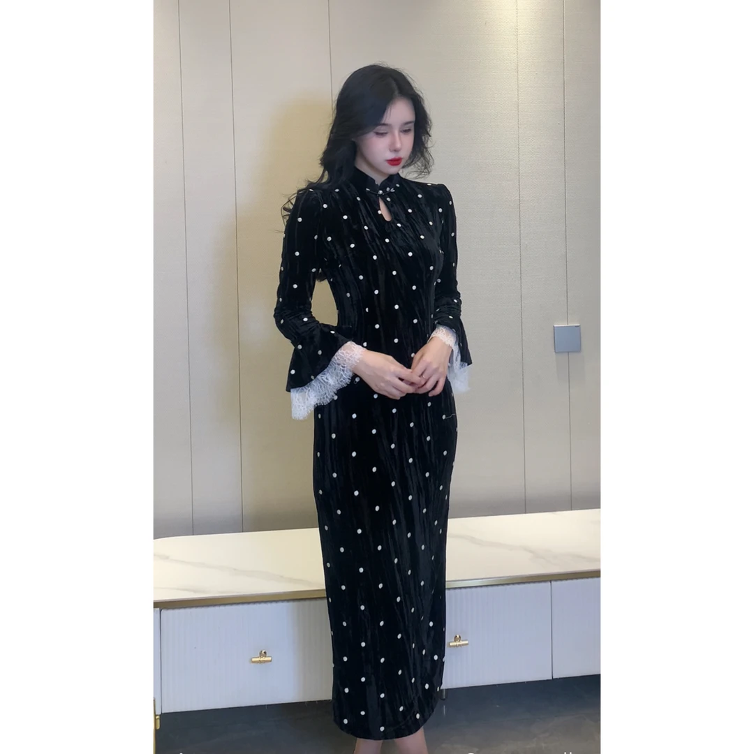 【思语】玉簪记秋冬新款长袖旗袍国风少女日常显瘦优雅旗袍连衣裙