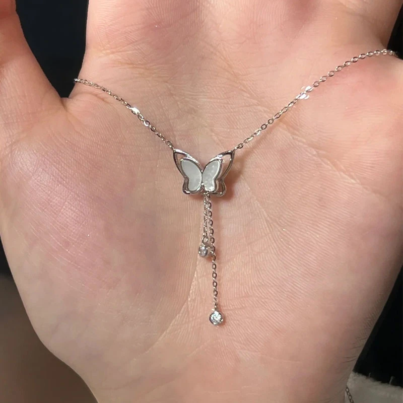 铜合金贝壳吊坠 新款天然贝壳蝴蝶项链新款轻奢小众高级百搭款礼