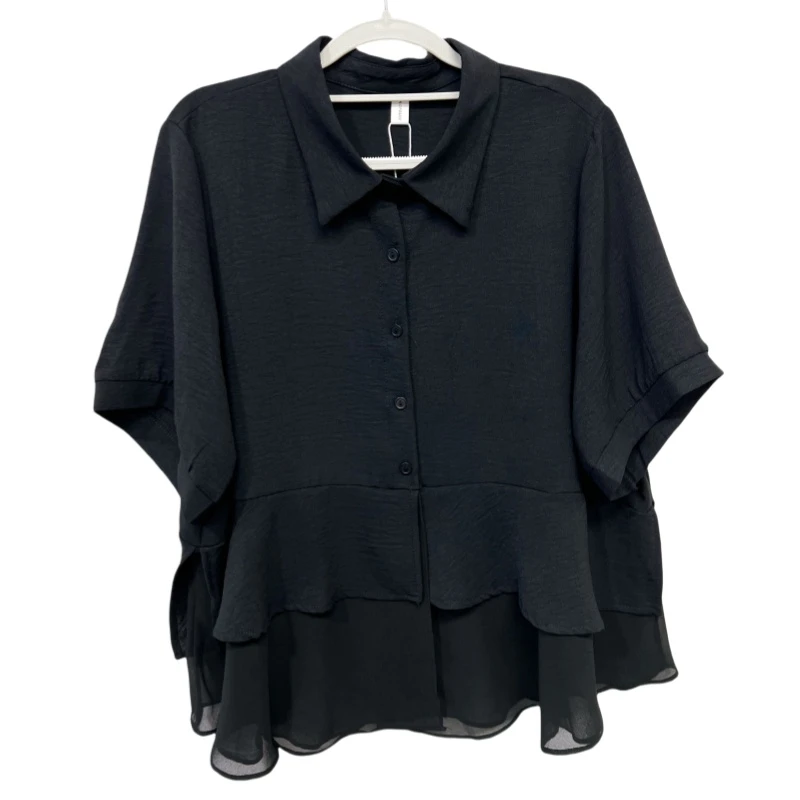 035-拼接纱黑衬衫通勤风POLO领遮肉显瘦百搭气质设计感上衣短袖