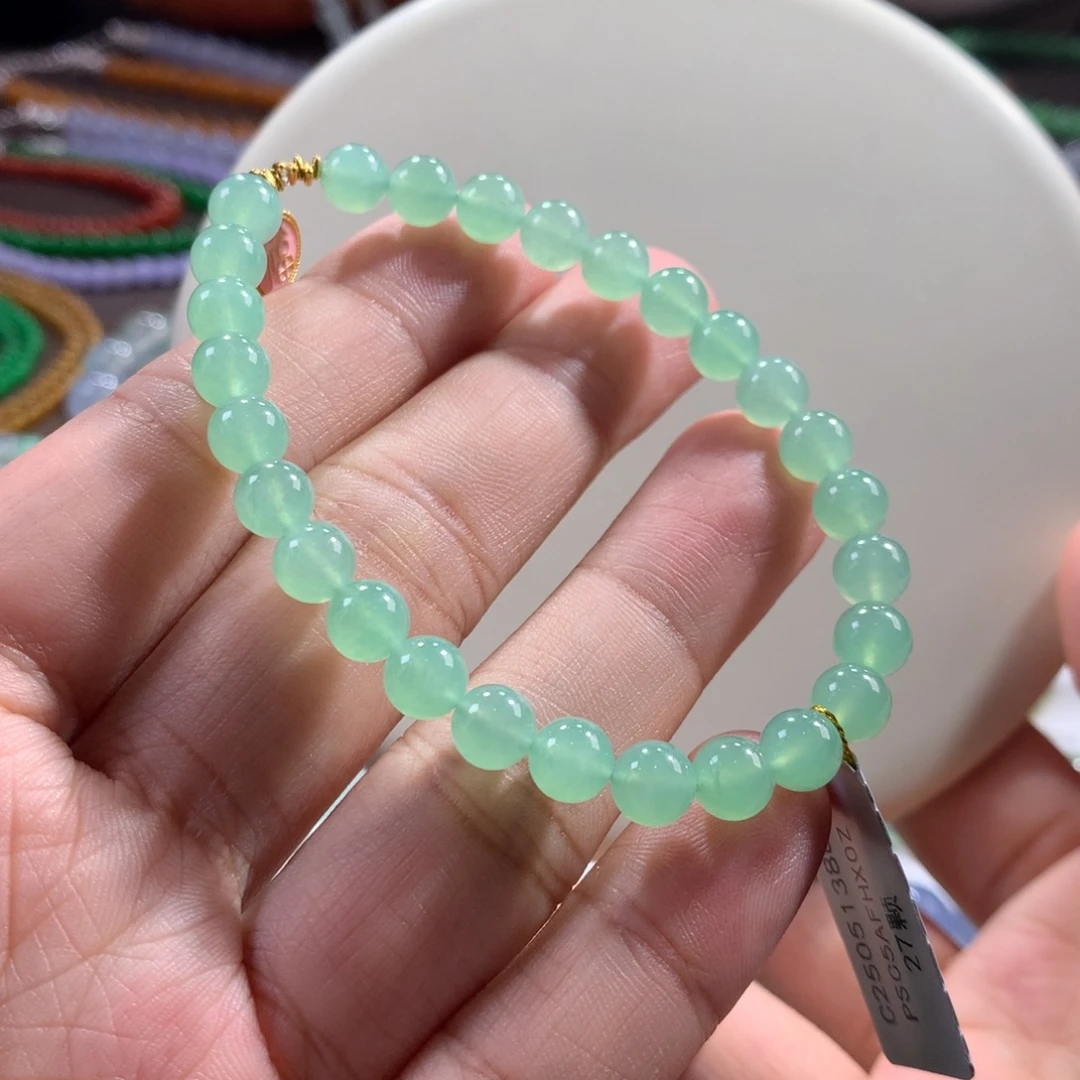 翡翠未镶嵌手链木那甜绿单圈卡6.1