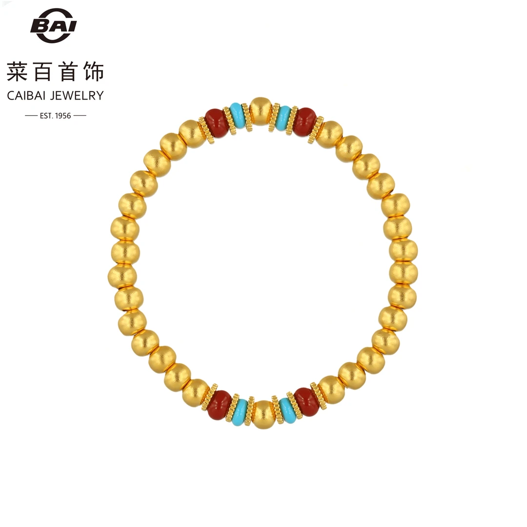 CAIBAI JEWELRY/菜百首饰足金手饰古法鎏彩手串桶珠