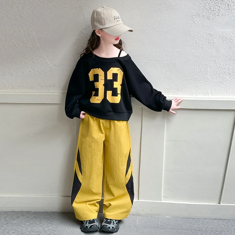 女童春秋卫衣套装2025新款儿童洋气春装长袖上衣时髦阔腿裤两件套