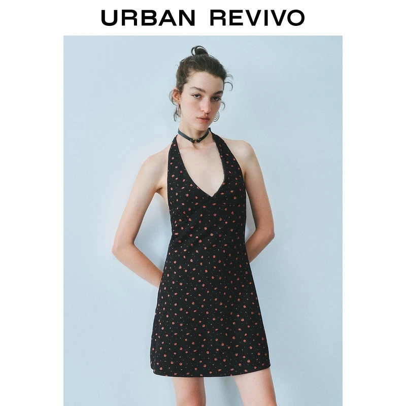 UR2025夏季新款女装通勤褶皱后开衩无袖连衣裙UWB750004