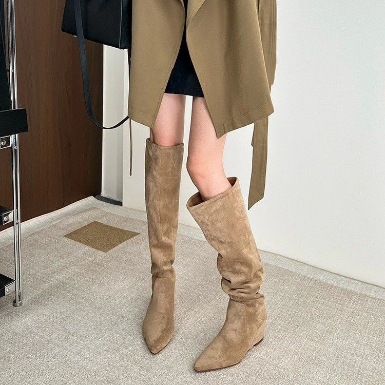 美拉德长筒靴女2025新款爆款显瘦棕色小个子内增高过膝高筒堆堆靴