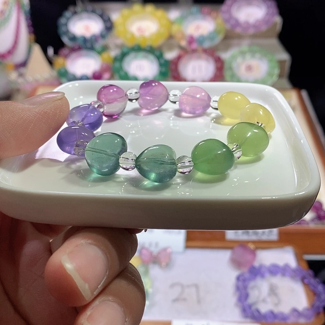 萤石手链未镶嵌彩虹爱心14m