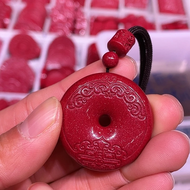 天然辰砂紫金砂貔貅祥云3.5厘米平安扣吊坠