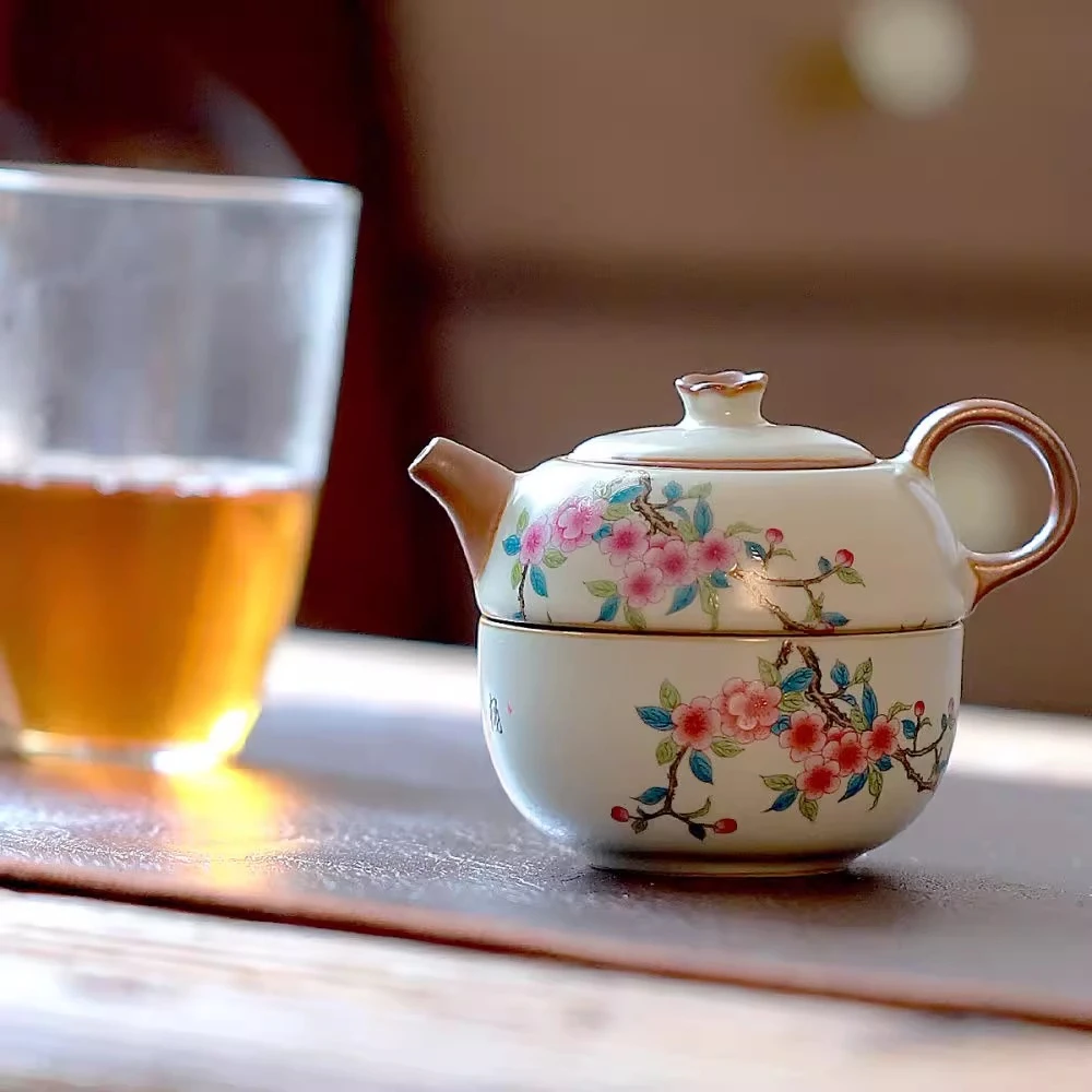 YS416中国风汝窑桃李春风旅行茶具户外便携式快客杯