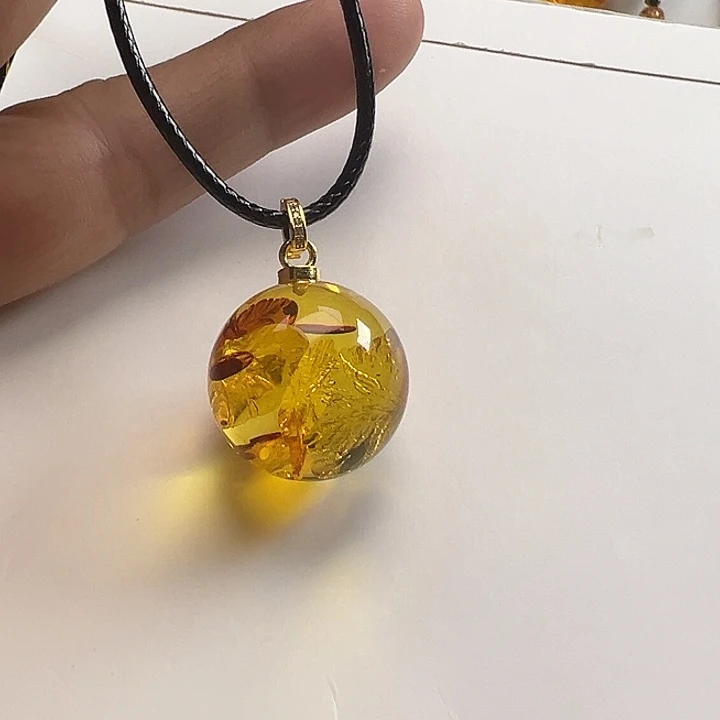 灵***动琥珀（花珀）颈饰银S925镶嵌