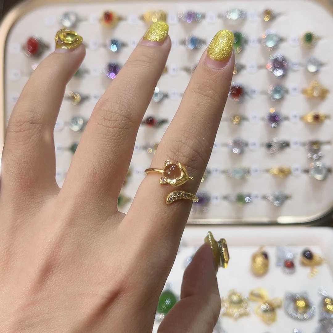 蛇纹石玉戒指银S925镶嵌小*?