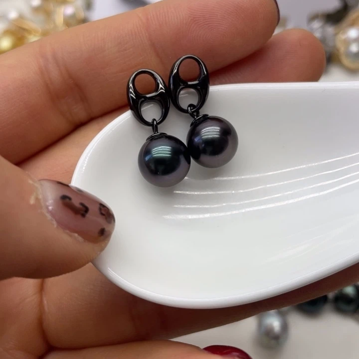 海水珍珠耳饰银S925镶嵌