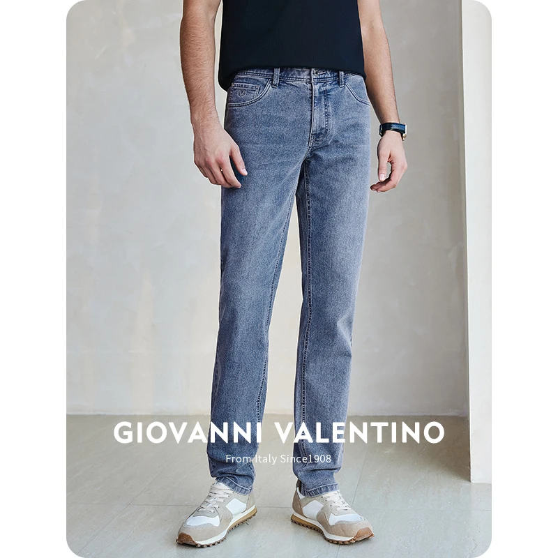 [凉感]GIOVANNI VALENTINO牛仔裤男士春夏新款修身直筒休闲裤男款