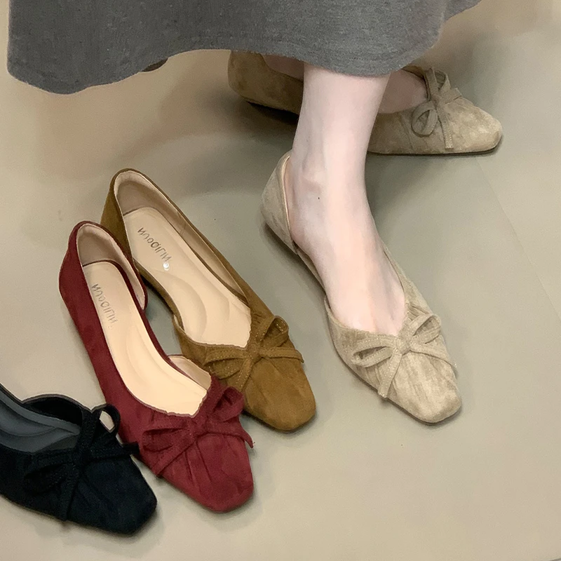 绒面早秋氛围感粗跟单鞋中空设计感通勤复古女鞋百搭蝴蝶结