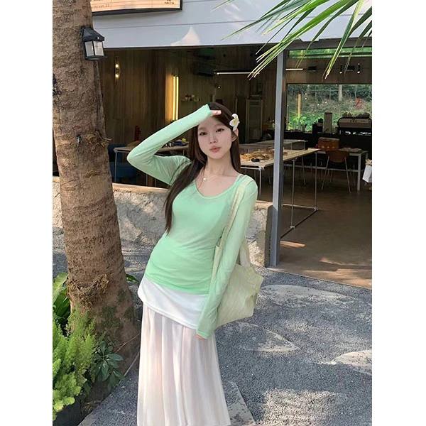 【佩里月光】设计感小众拼接高腰包臀裙长款半身裙套装 8021