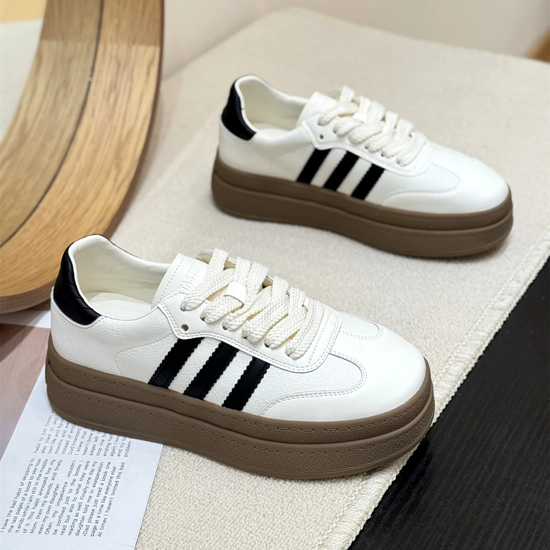 真皮韩版时尚松糕德训小白鞋女2025新款秋季潮流厚底百搭休闲板鞋