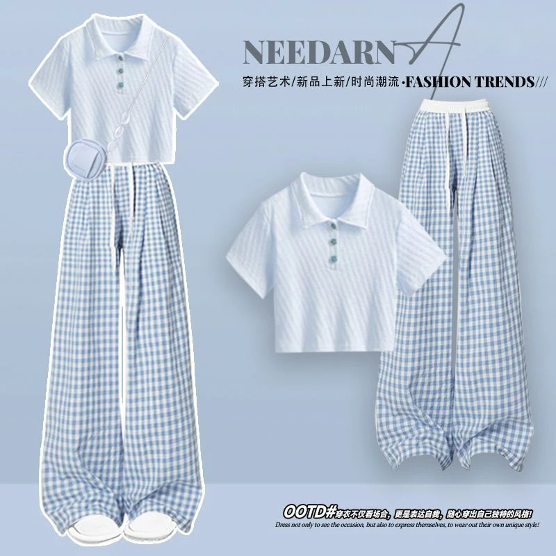 韩里韩气多巴胺巨好看的夏装一整套ootd穿搭减龄2025超火休闲裤女