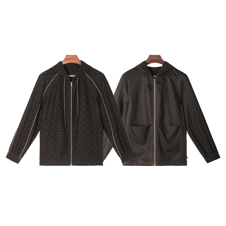 99137 男士双面穿连帽外套 桑蚕丝绞罗香云纱新中式复古休闲上衣