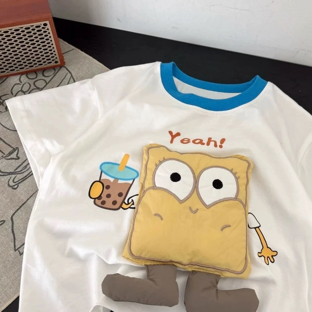 B014 2025男童全棉夏款海绵宝宝半袖