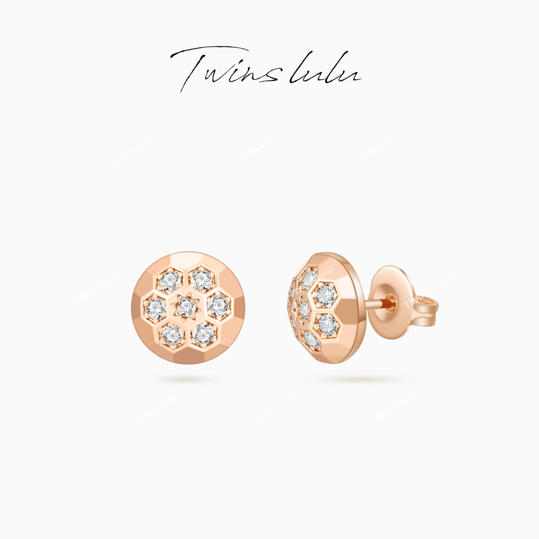 TWINS LULU【蜂巢圆镜】圣诞节轻奢小众首饰圆形蜂巢耳环TSL2229