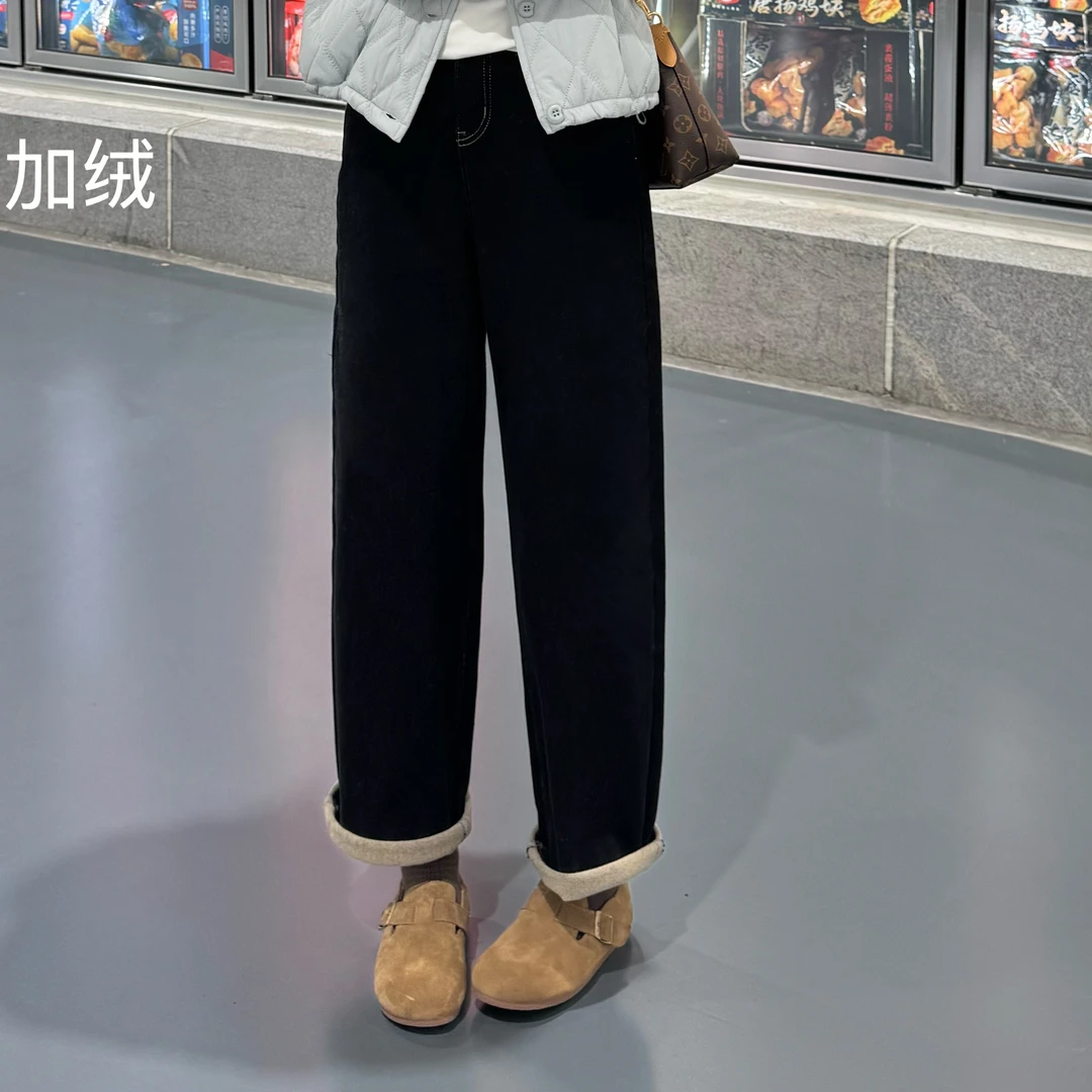 宿慕SUMU女士时尚百搭加绒秋冬季显瘦韩系奶奶裤新品休闲牛仔裤