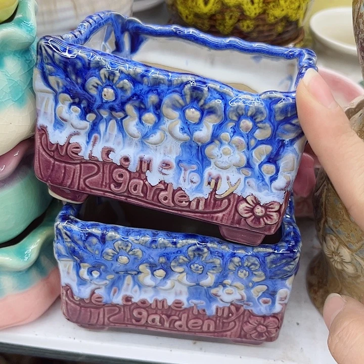 多肉绿植陶瓷花盆9.9包邮，有孔