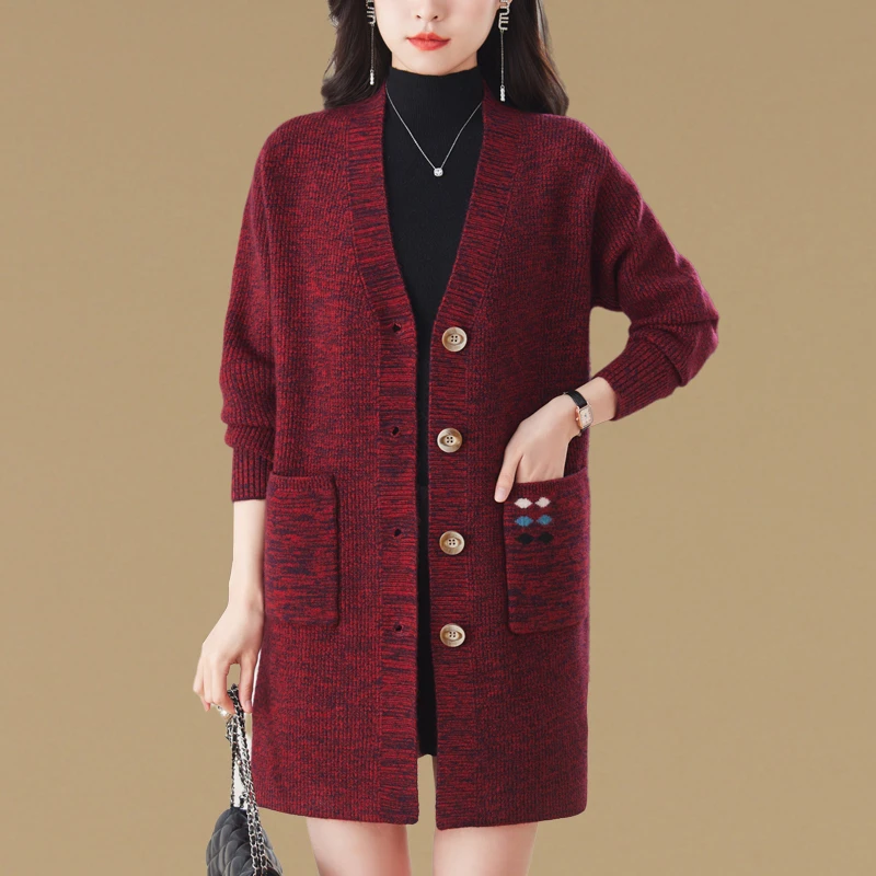 中长款针织开衫女2025秋冬新款宽松大码毛衣外套外搭披肩韩版显瘦
