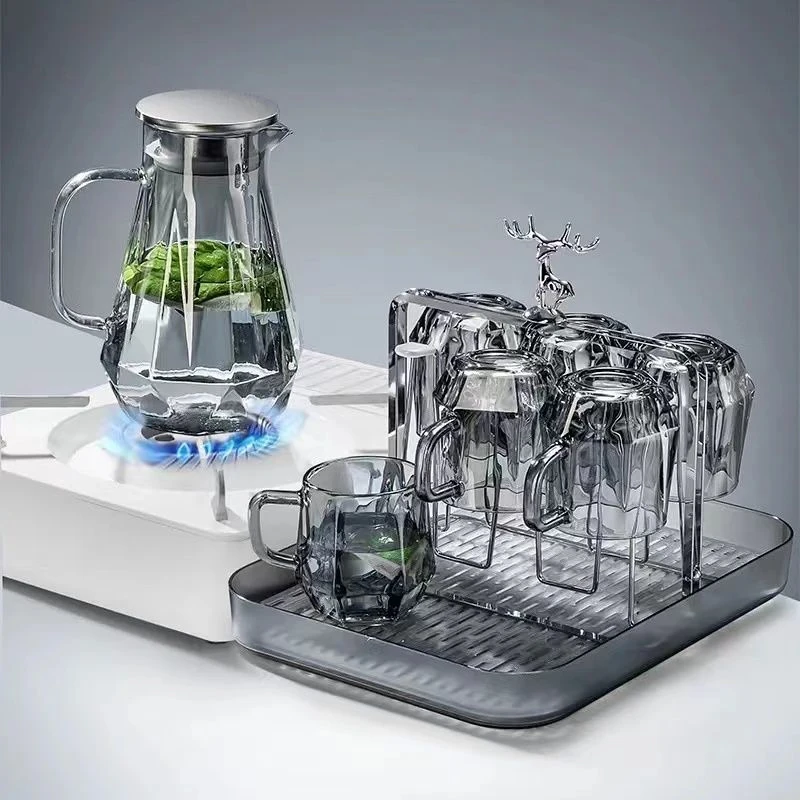【带杯架沥水盘】家用网红玻璃杯简约高档水具茶具大容量凉水壶耐热