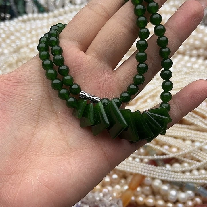 玛瑙/玉髓未镶嵌珠宝半成品一条碧玉方片项链