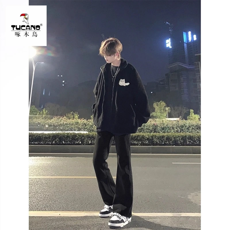 啄木鸟cleanfit微喇牛仔裤男士春秋季显高裤子长裤美式高街喇叭裤