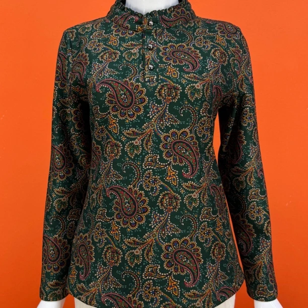 秋冬加绒保暖碎花长袖立领中老年妈妈打底衫