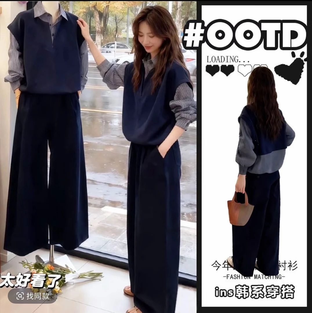 （在仓发货+运费险）2025潮秋装新假两件卫衣拼接格子长袖衬衫衬