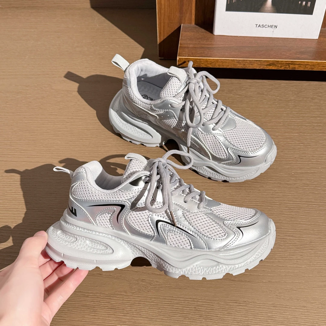 回力2025夏季新款女士时尚网面透气休闲鞋舒适防滑厚底增高老爹鞋