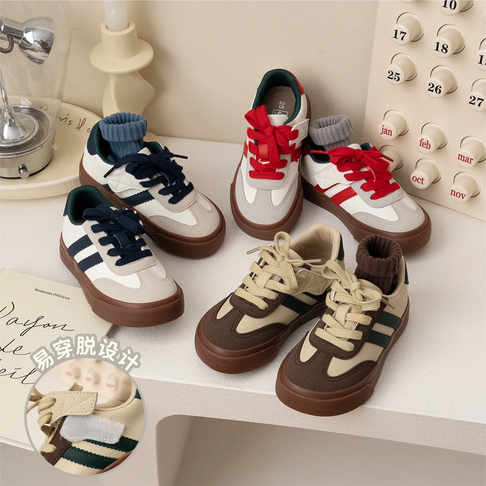 【现】儿童皮面板鞋春秋新男女童低帮魔术贴240096