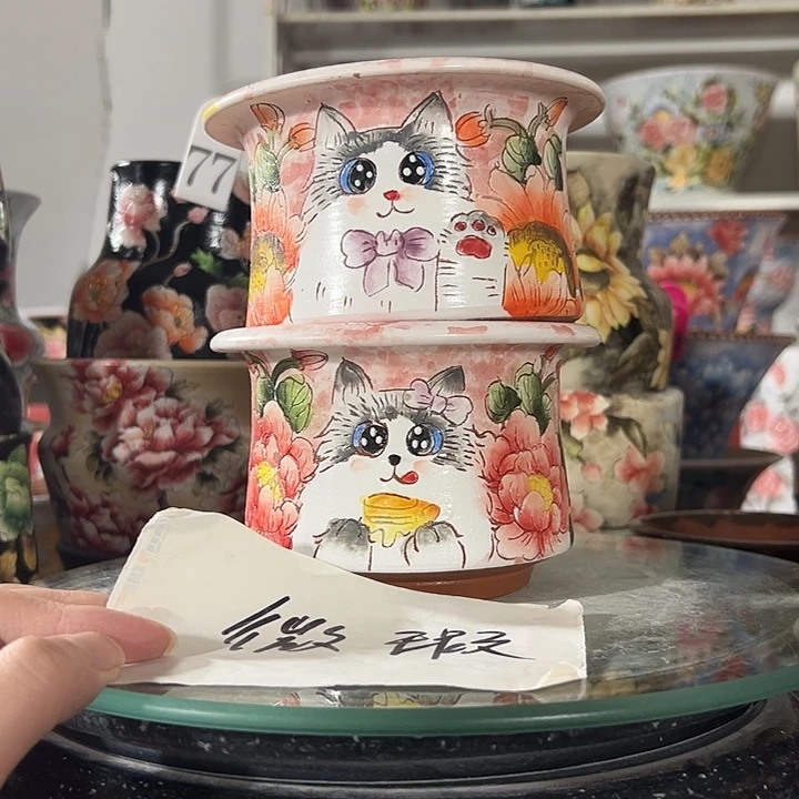 景德镇幸运花盆手绘韩式花盆