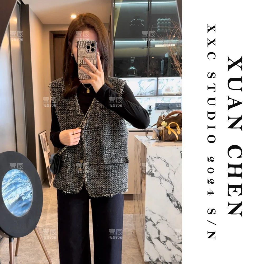【黑金时代】法式设计感百搭虚边马甲洋气轻奢无袖针织马夹女#3517
