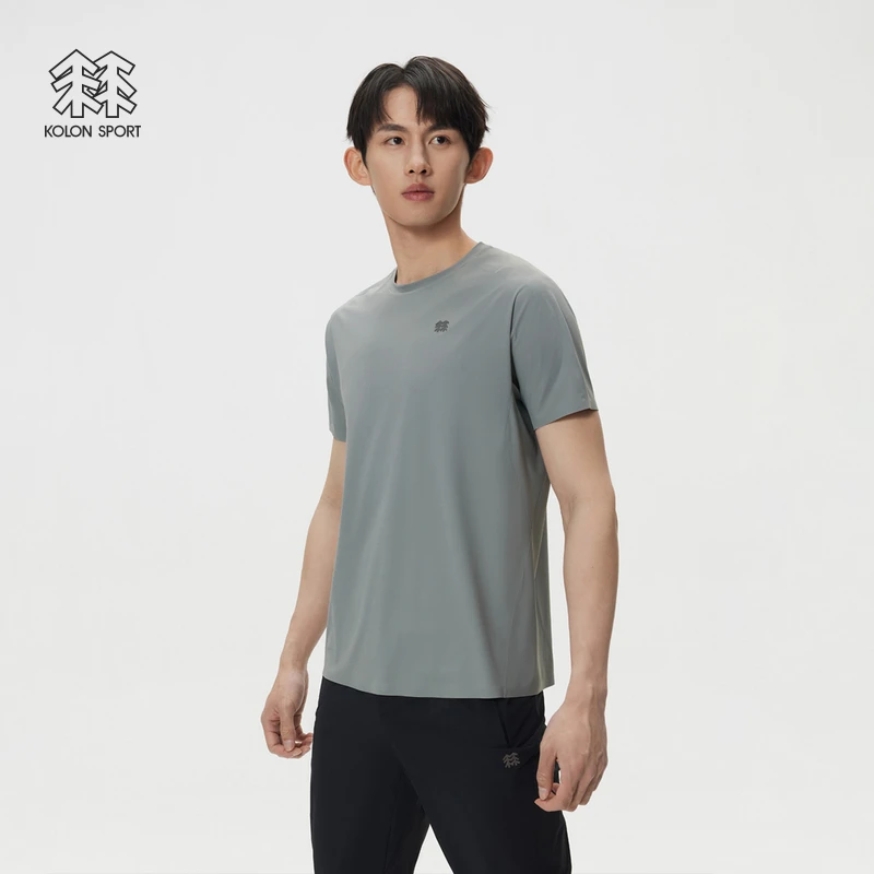 KOLON SPORT可隆短袖T恤接触凉感防晒UPF50+男士冷黑圆领短袖T恤