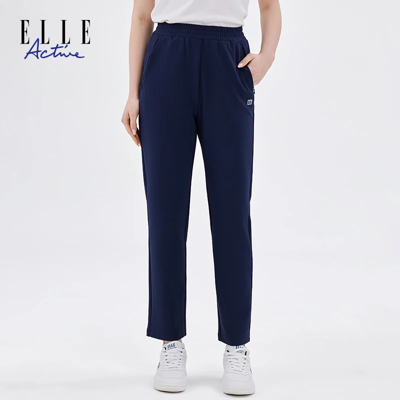 ELLE Active百搭通勤休闲裤直筒裤九分裤显瘦女款松紧腰裤子新款
