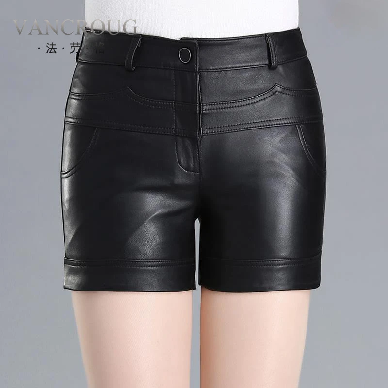 法劳格真皮短裤女紧身包臀2025春秋季新款海宁绵羊皮黑色高腰性感