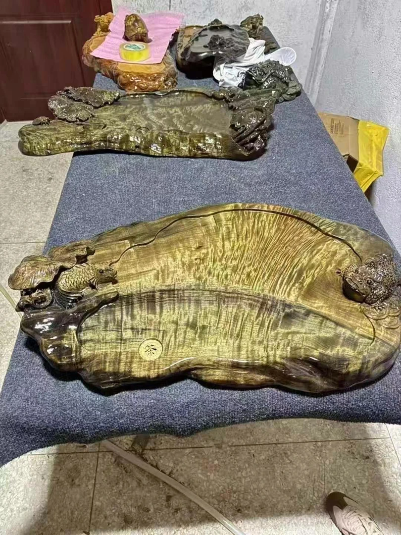 金丝楠阴沉木茶盘爆满金丝水波纹尺寸80-46-5/12金丝楠木茶盘