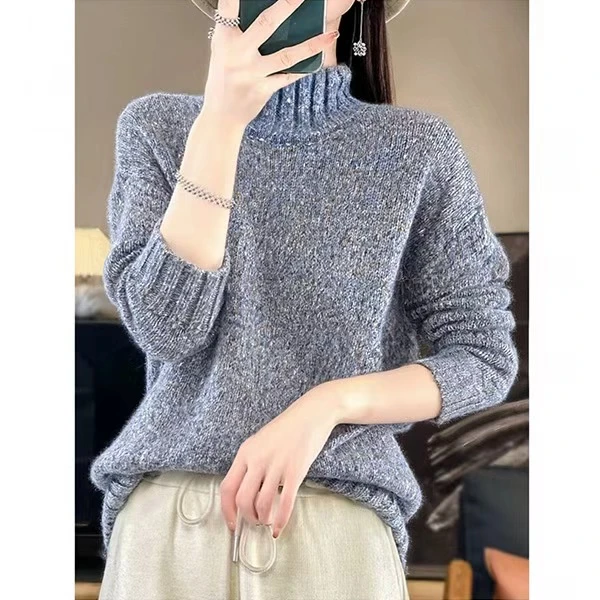 胸106-170长63套头显白长袖花纱宽松内搭针织上衣 2448
