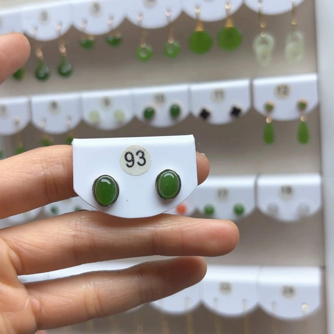 和田玉耳饰银S925镶嵌2