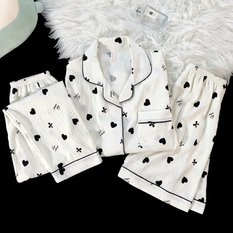 【三件套】爱心款夏季短袖可爱百搭卡通睡女士家居服套装睡衣2661