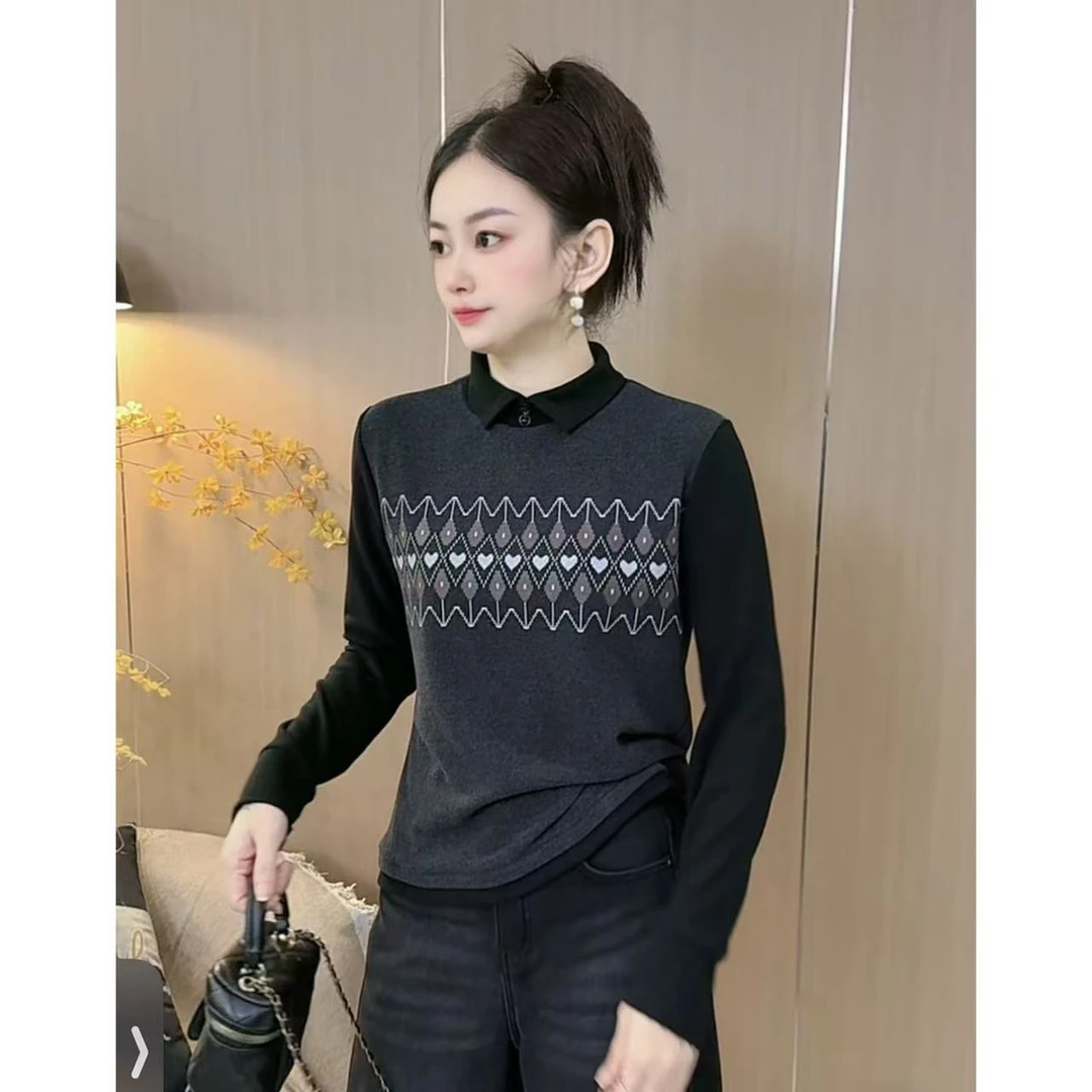 【7753】新品慕斯双面绒假两件保暖上衣