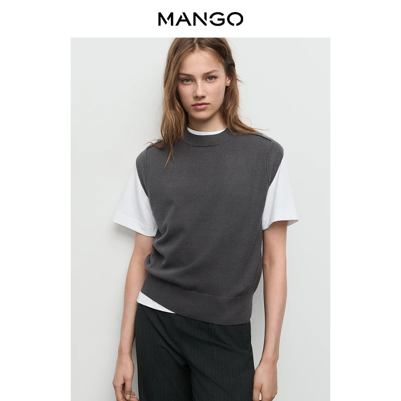 MANGO女装马甲2025秋装新款高智感直筒宽松无袖圆领细线针织马甲