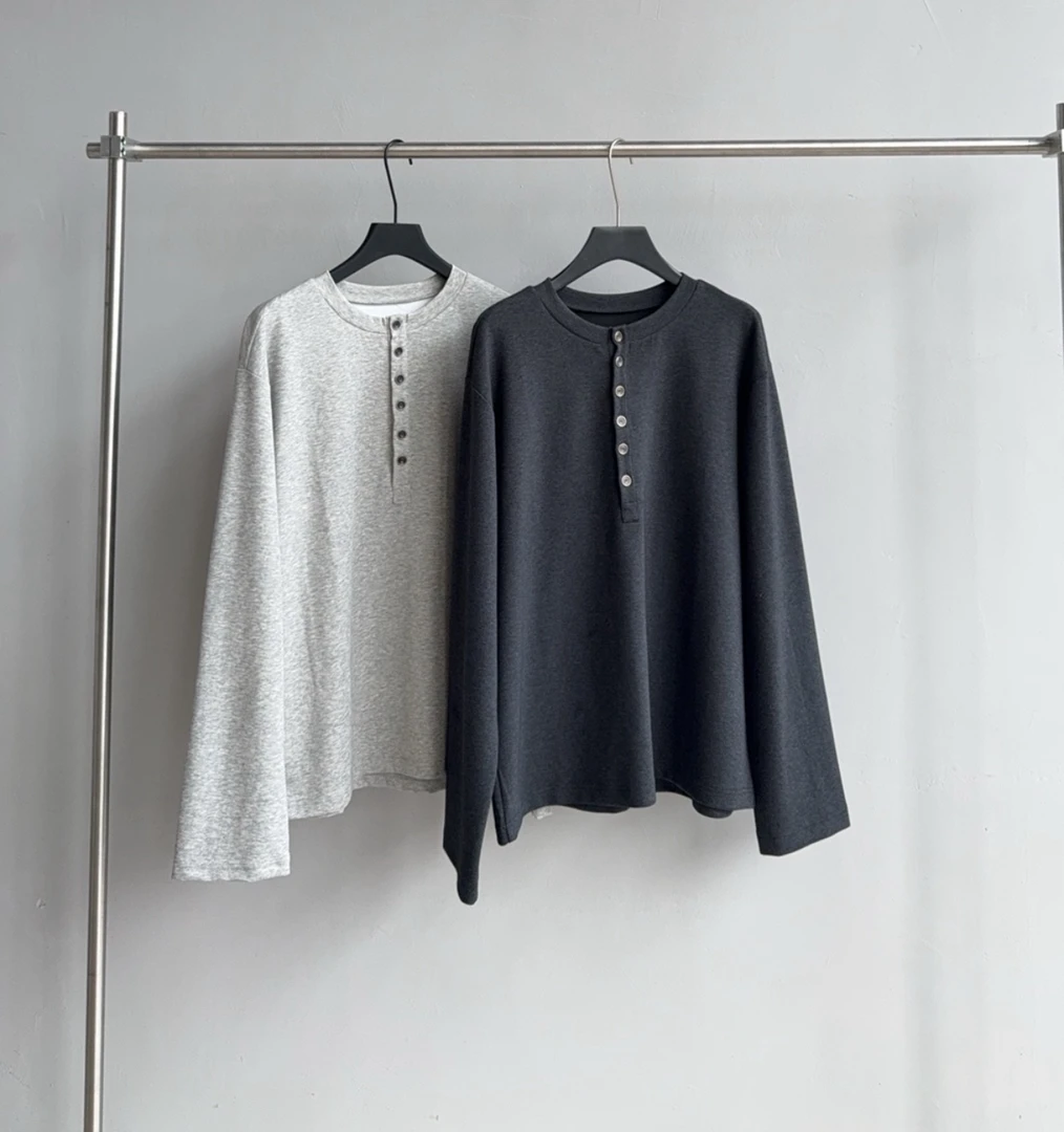 F25#26ss老钱黑金扣亨利长袖云朵亲肤触感春秋叠穿打底单品