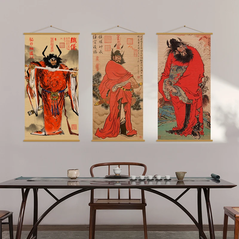 钟馗伏魔图竹挂画禅意镇玄关钟馗神威国画神像门神宅客厅风水茶室
