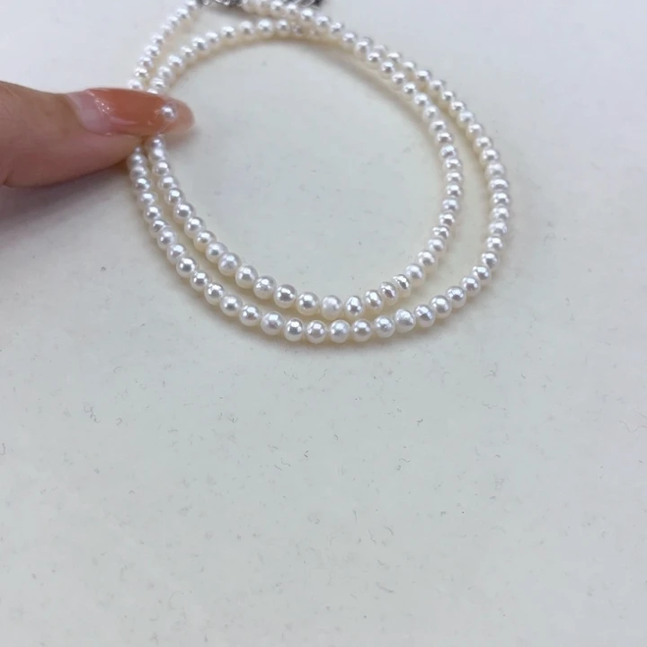 淡水珍珠颈饰银S925镶嵌3-4