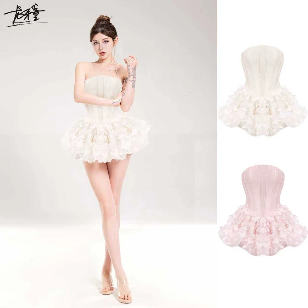 龙牙童推荐【蝴蝶心事】绝美套装纯欲辣妹抹胸上衣包臀半身裙两件套