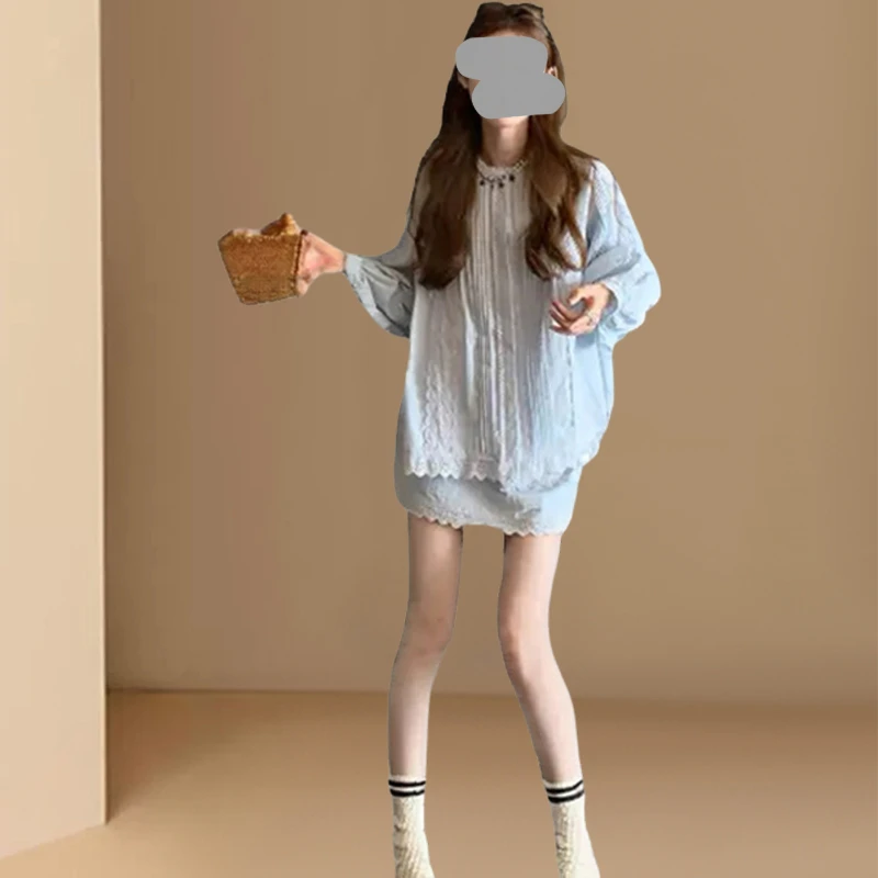 夏季法式烂漫度假风套装2025新款设计感小众衬衫蕾丝短裙两件套