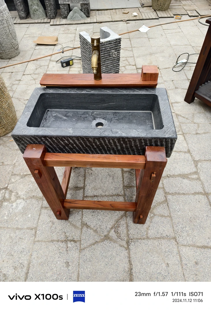 新中式石槽洗手池适用于别墅庭院户外及幼儿园